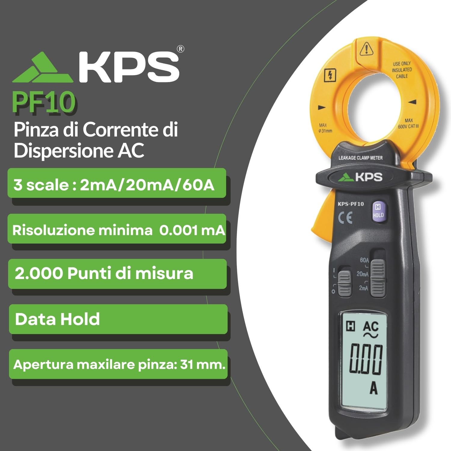 KPS PF10 pinza amperometrica dispersioni 60A