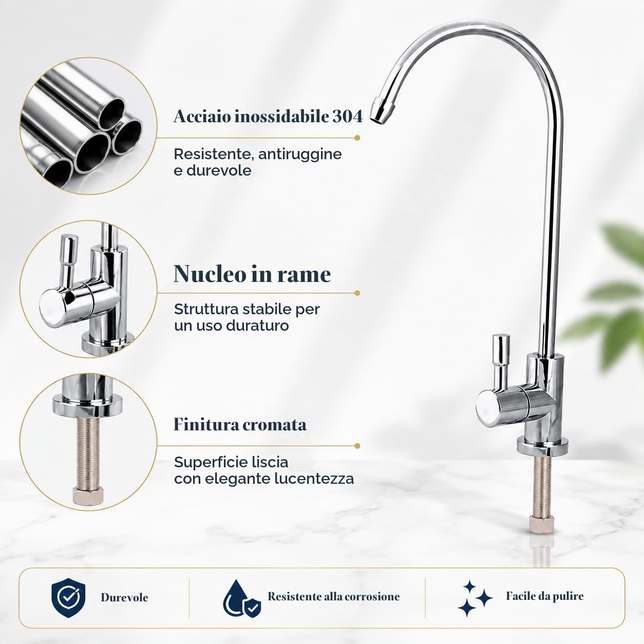 TICFOX rubinetto cucina acciaio inox 360° 1/4"