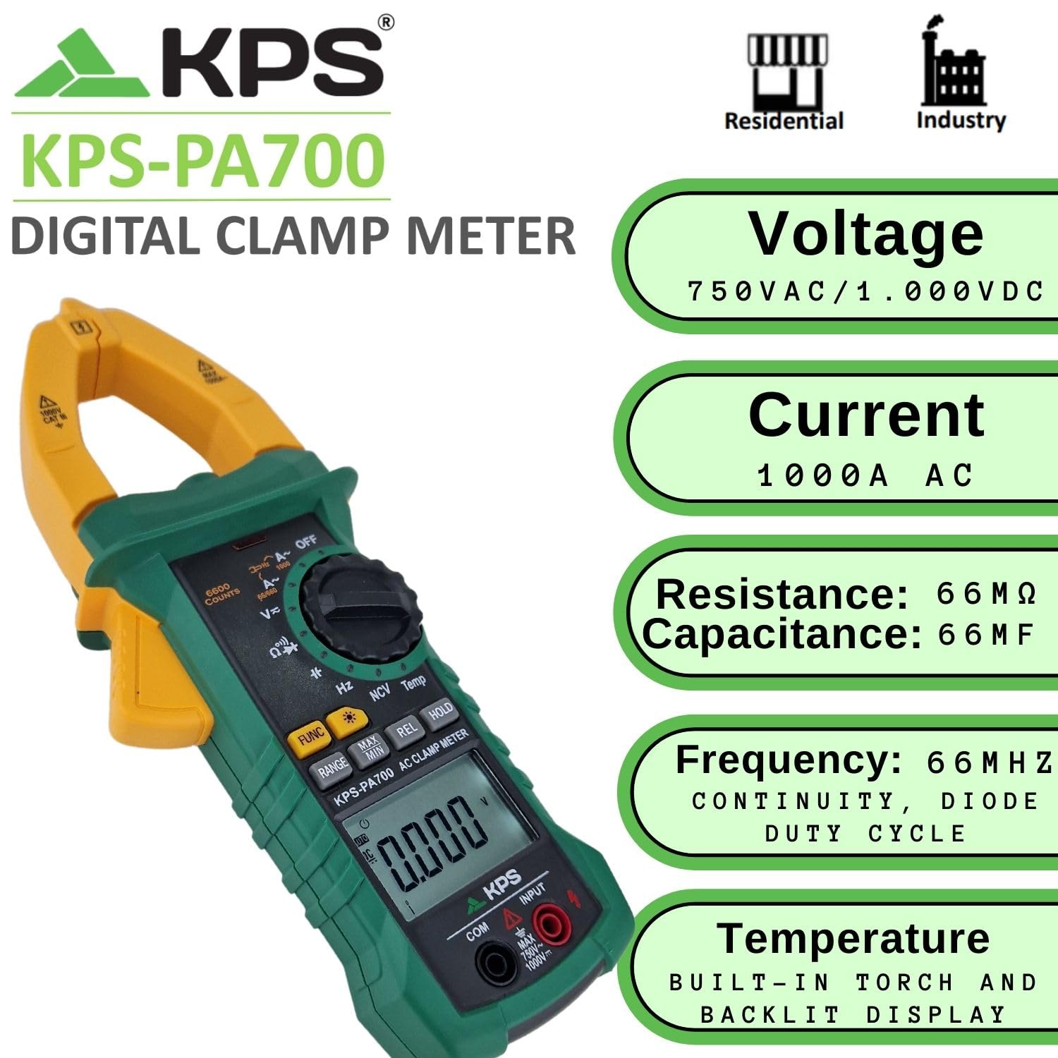 KPS PA700 pinza amperometrica TRMS 1000A 6600 punti