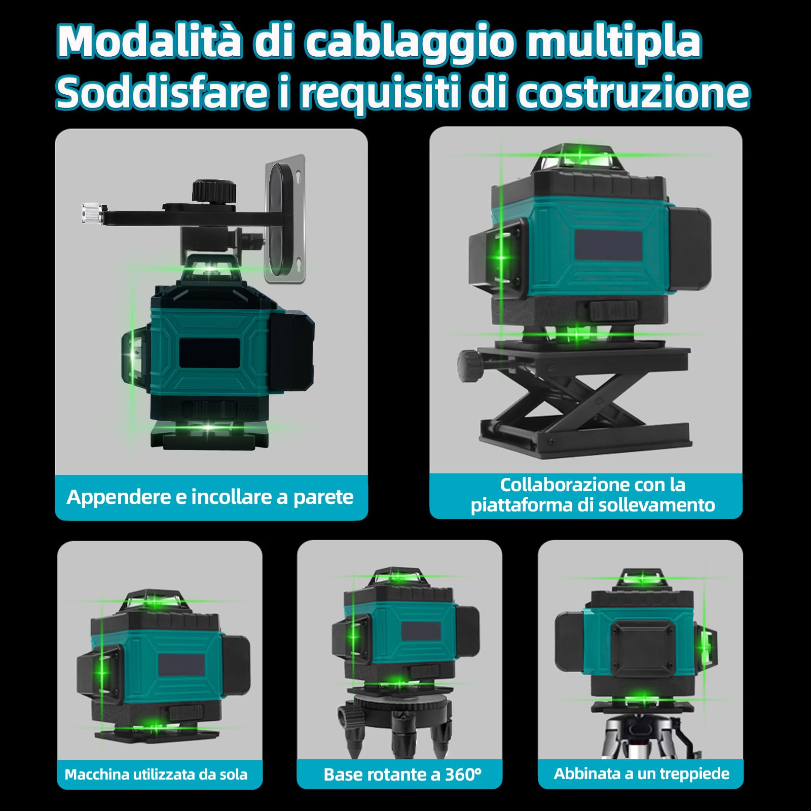TICFOX 16 Linee Livella Laser Verde 4x360° con Treppiede IP54