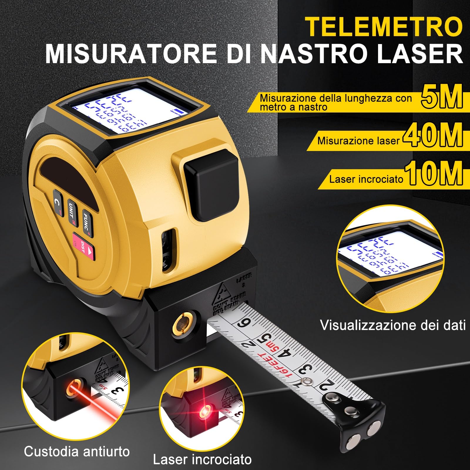 TICFOX 3 in 1 40 m telemetro laser con nastro 5 m