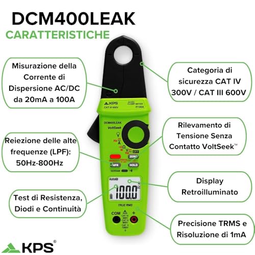 KPS DCM400LEAK pinza amperometrica TRMS 100A AC/DC