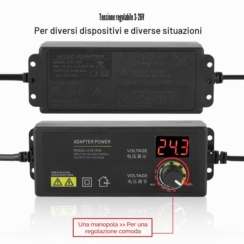 Ticfox Alimentatore Regolabile 3-36V 60W 1,7A LED