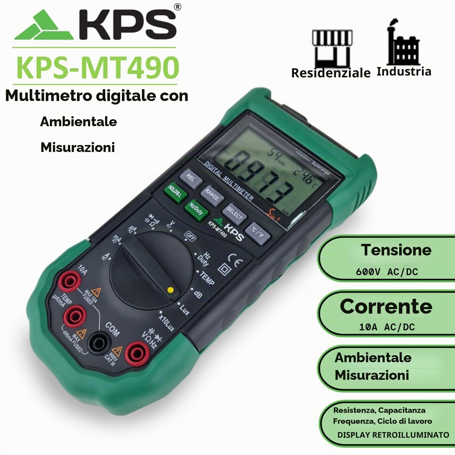 KPS MT490 Multimetro Digitale Ambientale CAT III 600V