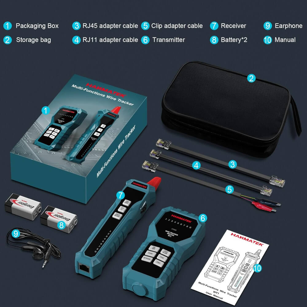 Hanmatek WT1 tester cavi rete RJ45 RJ11 con sonda