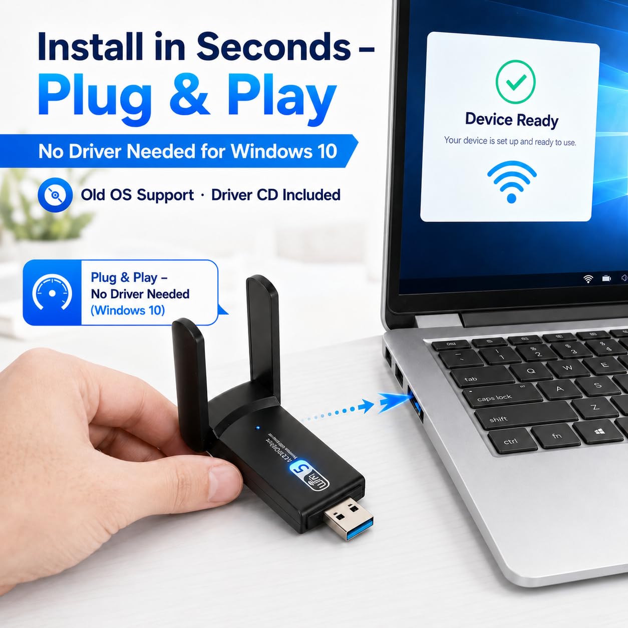 TICFOX 4605AC Adattatore WiFi USB 1300Mbps Dual Band