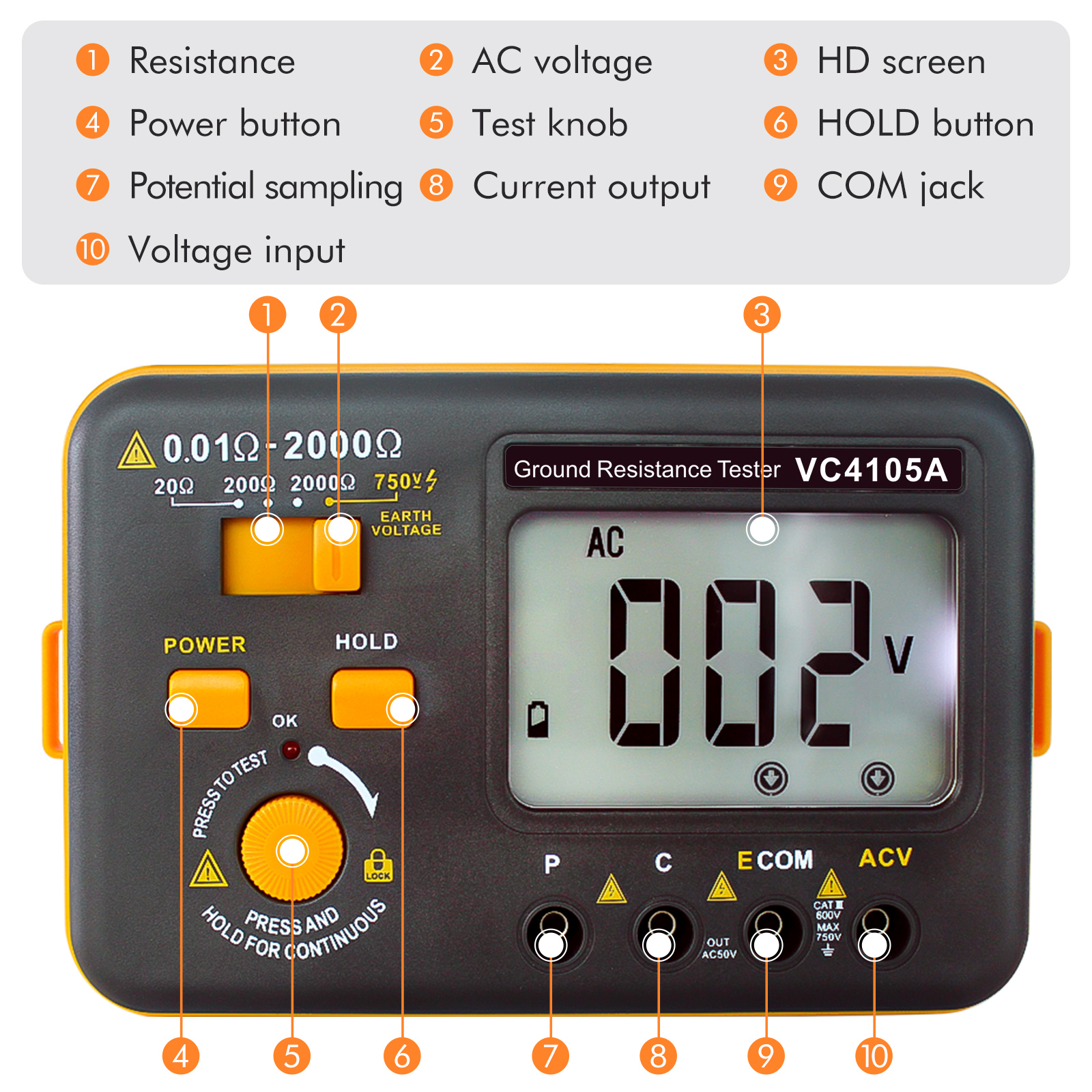 E-One VC4105A tester resistenza terra 2000 ohm 750V