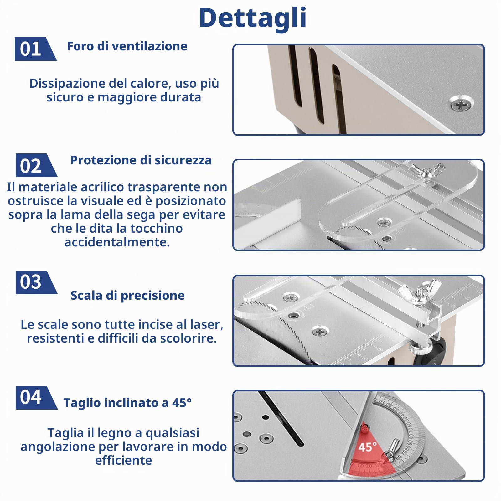 Ticfox Mini Sega Circolare Banco 96W 7 Velocità 4 Lame
