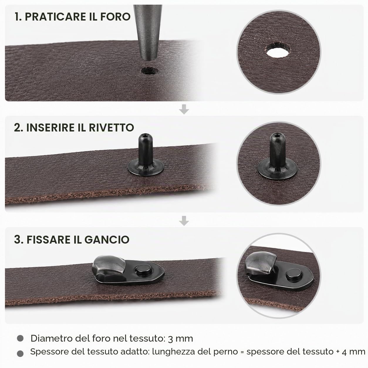 TICFOX ganci per stivali con rivetti 20 pezzi riparazione