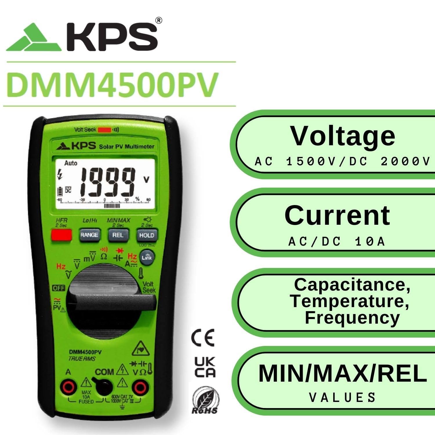KPS DMM4500PV multimetro TRMS 2000V DC fotovoltaico