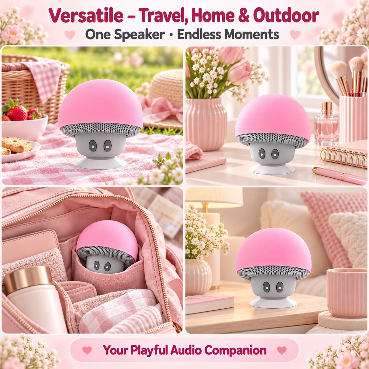 Ticfox altoparlante bluetooth fungo rosa con ventosa