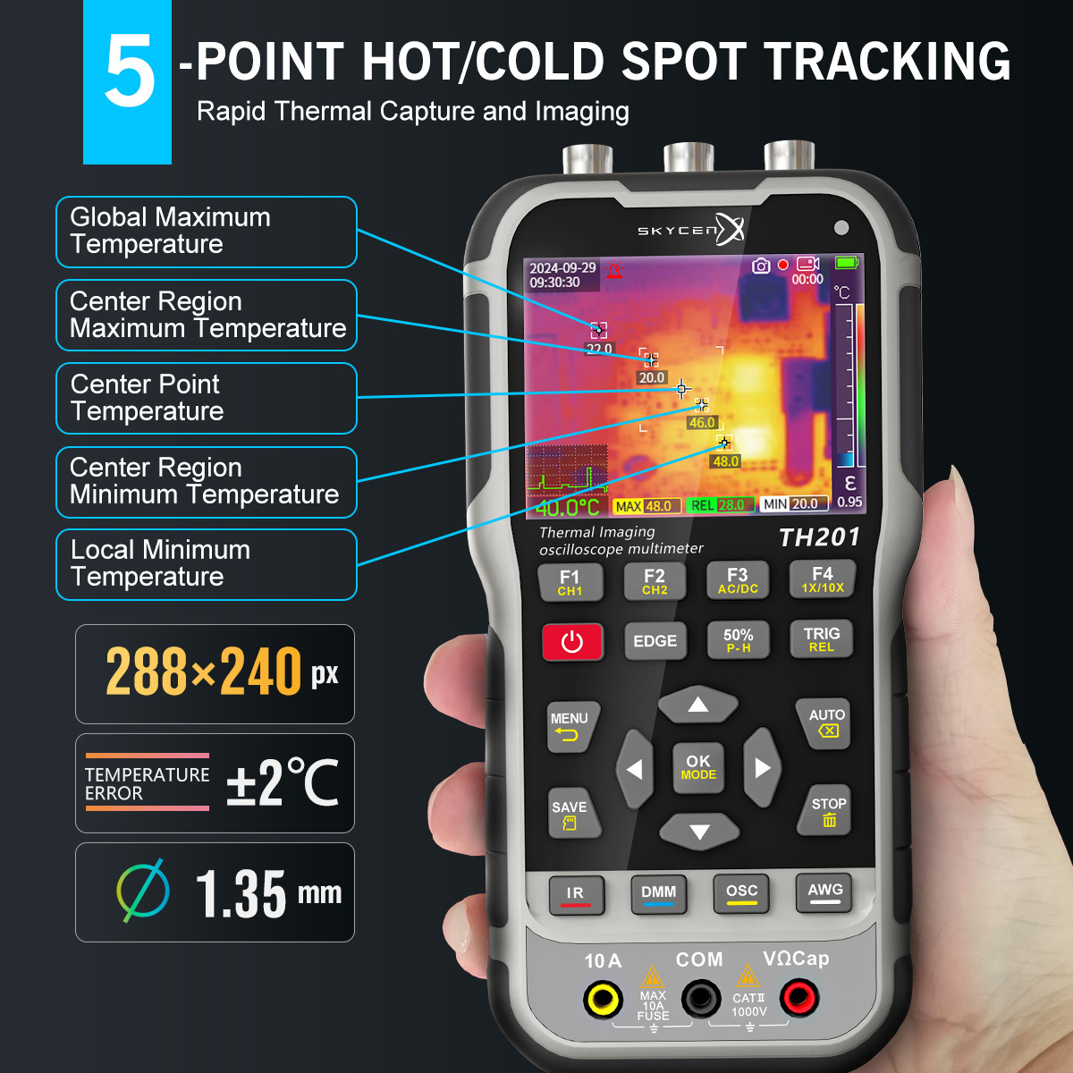 E-One TH201 oscilloscopio multimetro termocamera 70MHz 4in1