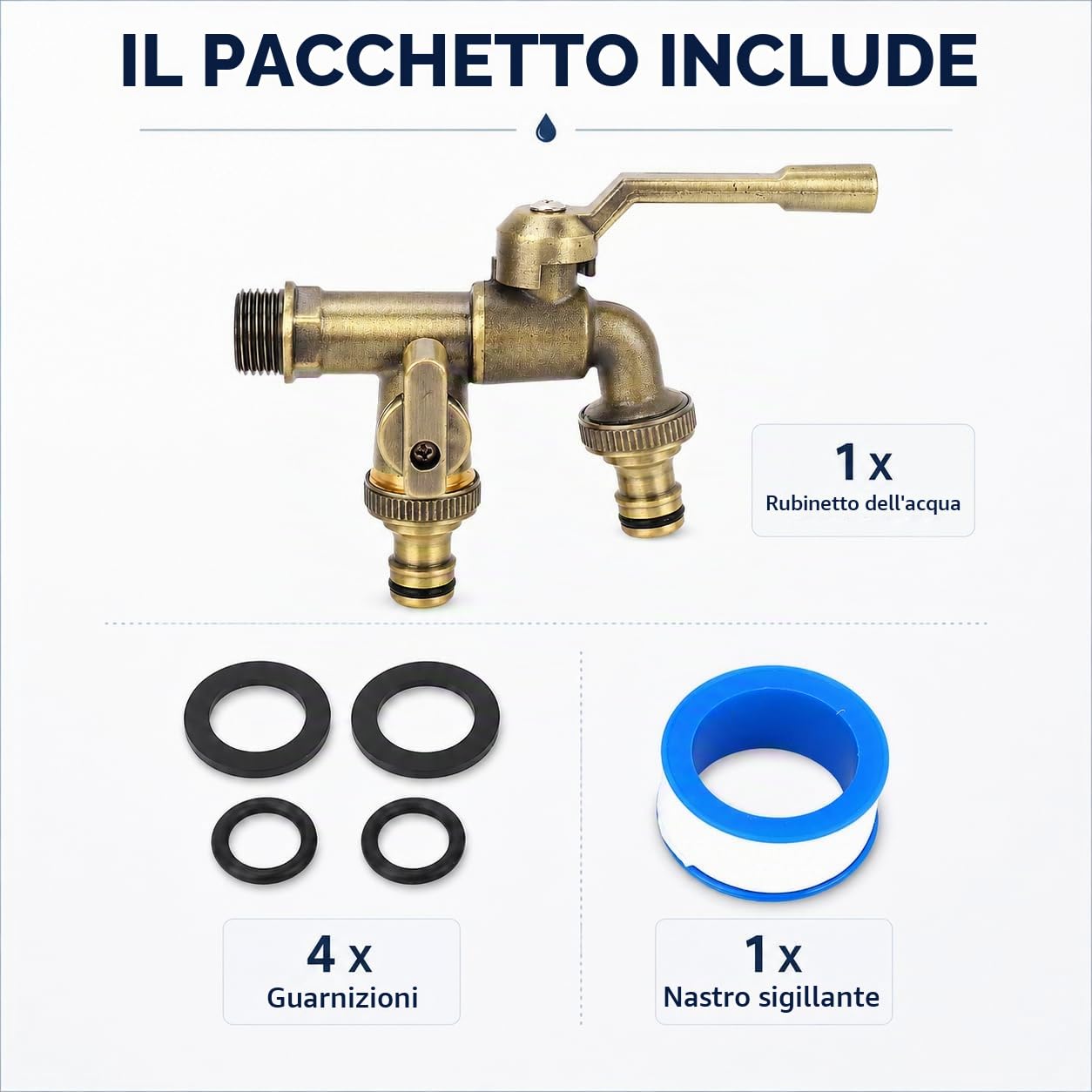 TICFOX Doppio rubinetto esterni ottone anticato 3/4 2 uscite