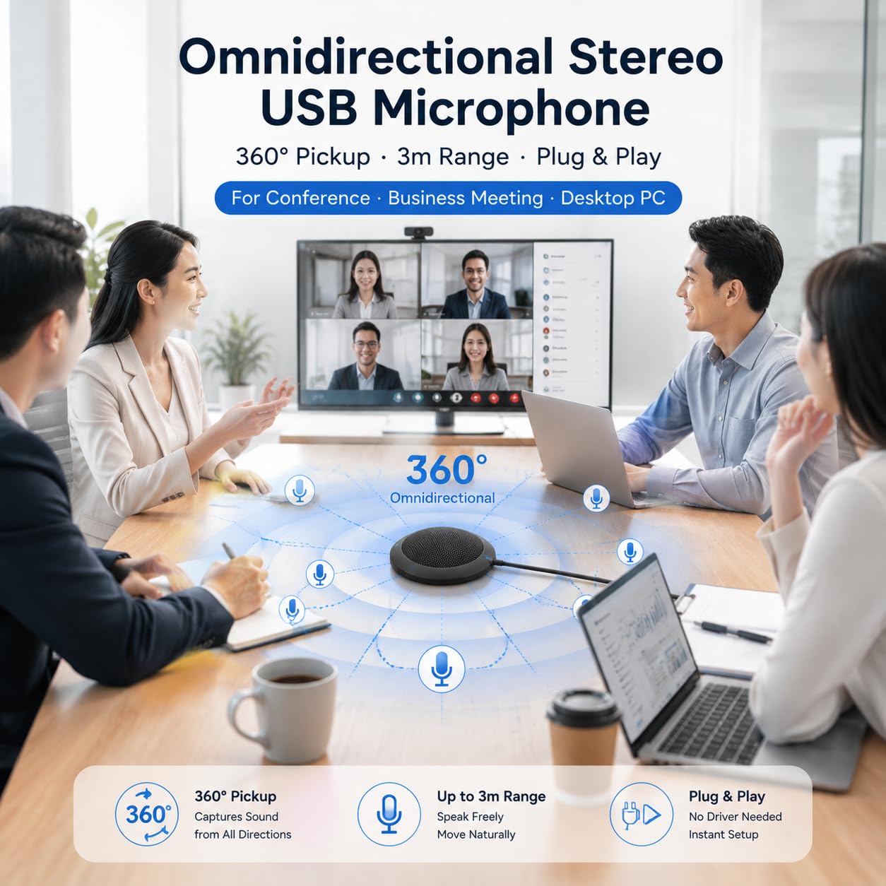 TICFOX iTalk-02 Microfono USB da Tavolo Omnidirezionale 360°