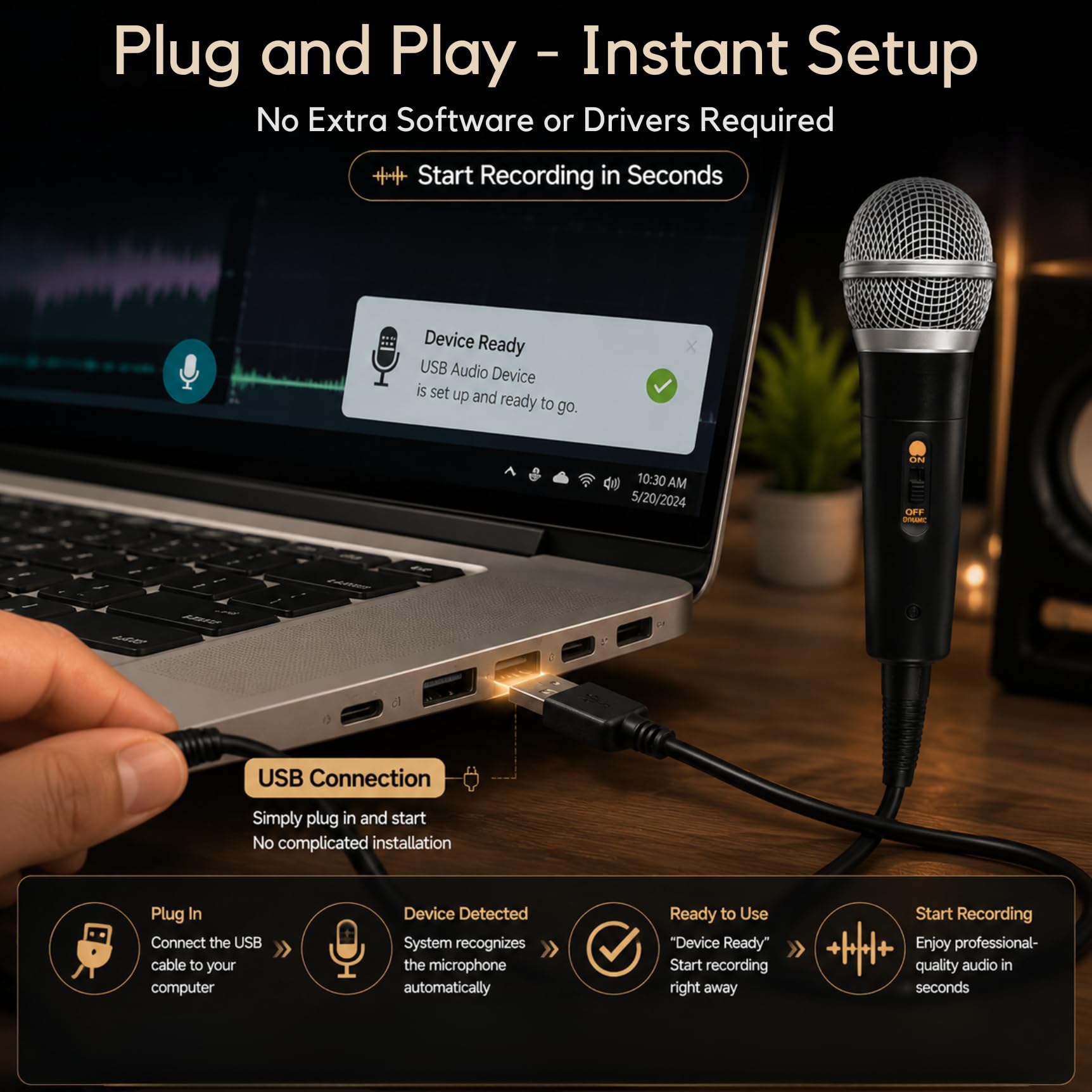 TICFOX Microfono Condensatore USB Cardioide per Podcast