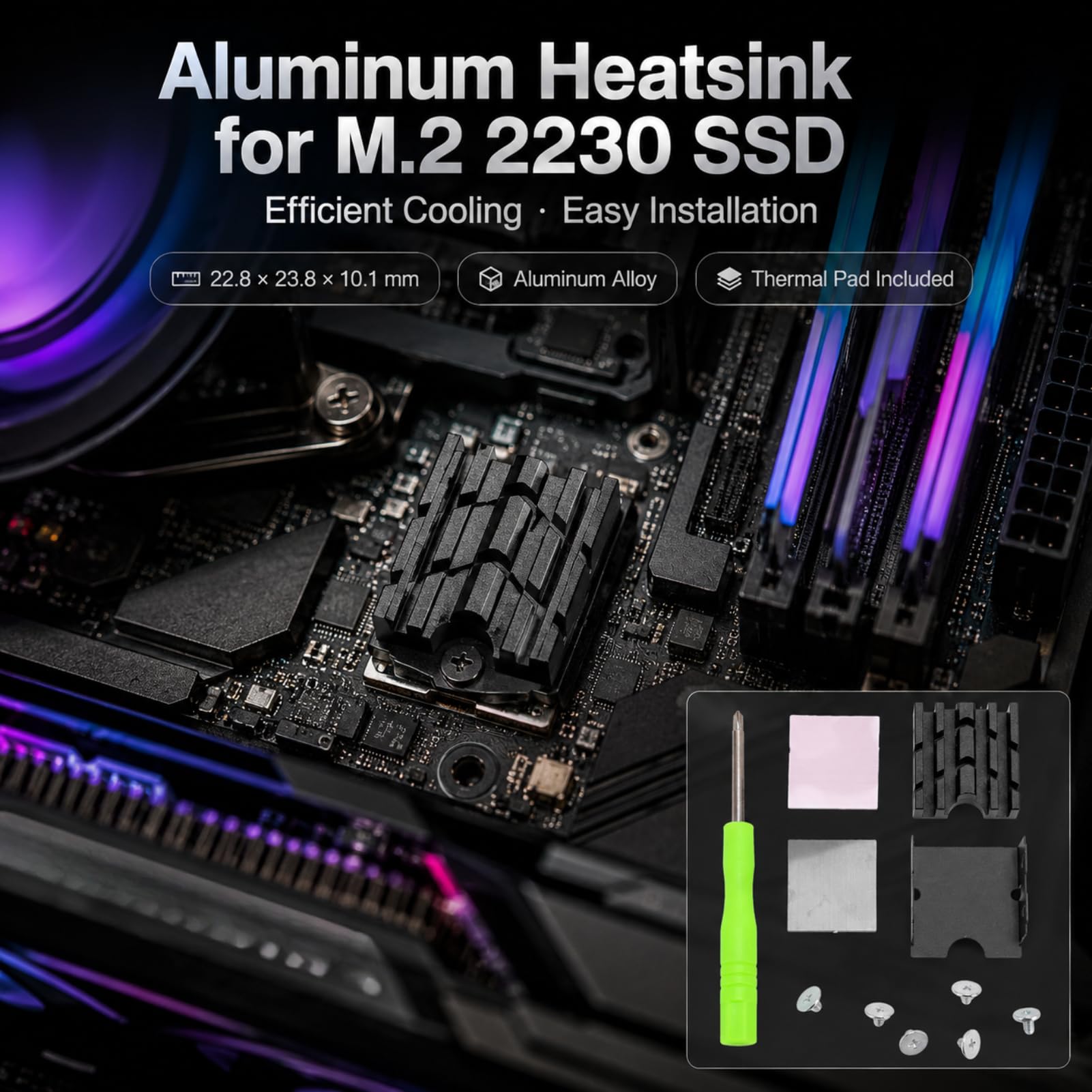 TICFOX Dissipatore SSD M.2 2230 Alluminio Nero
