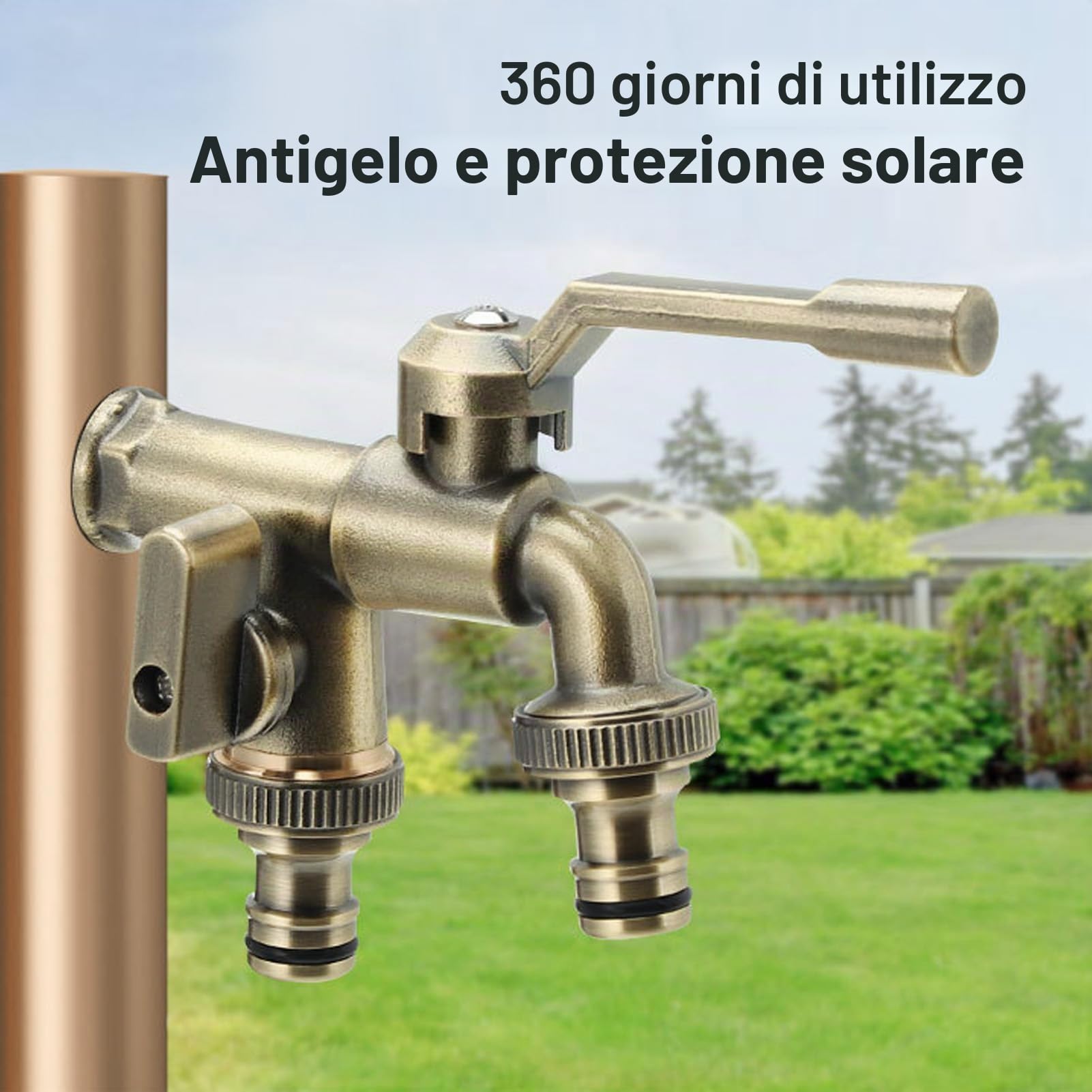 TICFOX Doppio rubinetto esterni ottone anticato 3/4 2 uscite