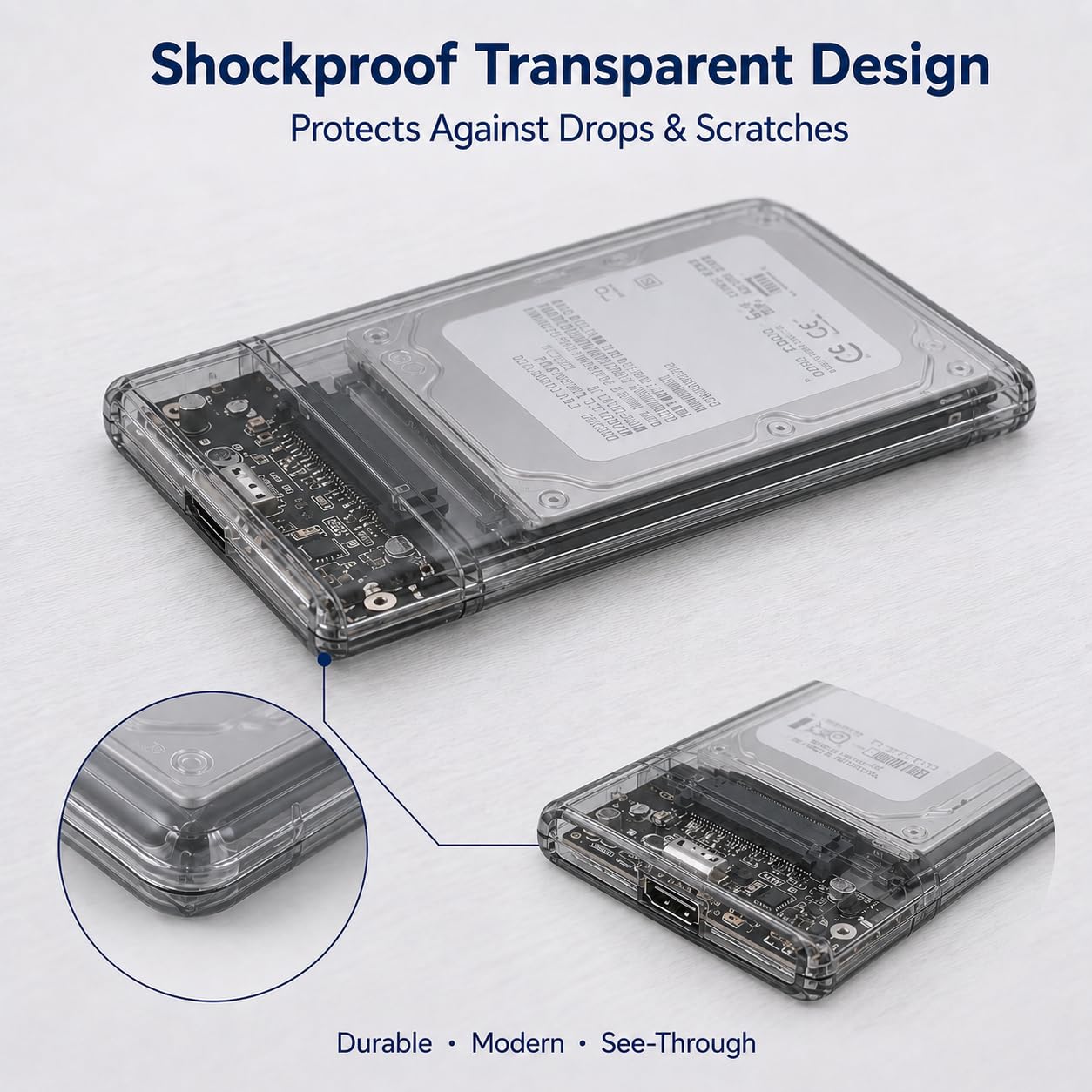 TICFOX Box Esterno Hard Disk 2,5" SATA USB 3.0 Trasparente
