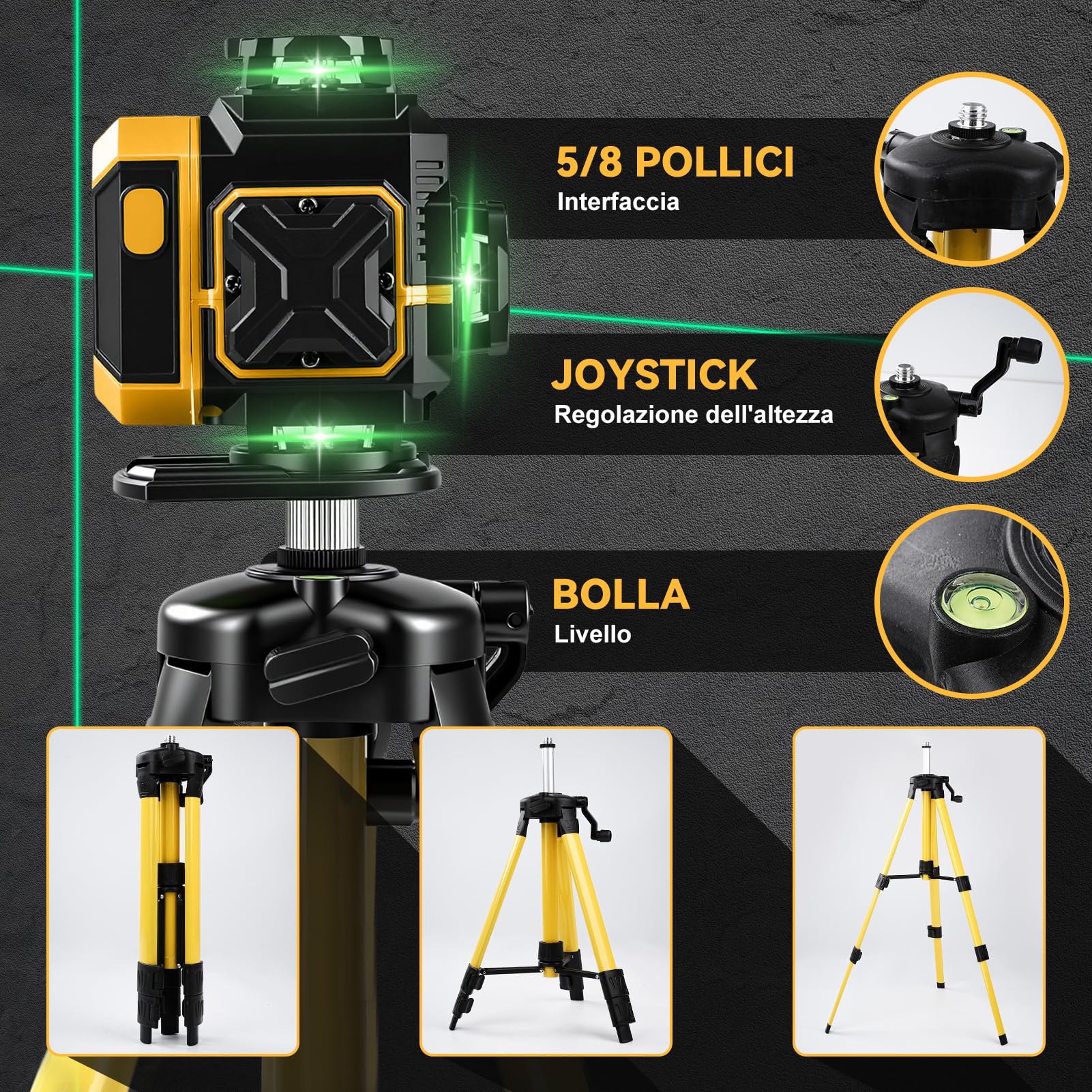Ticfox Livella Laser 16 Linee Verde con Treppiede 1m
