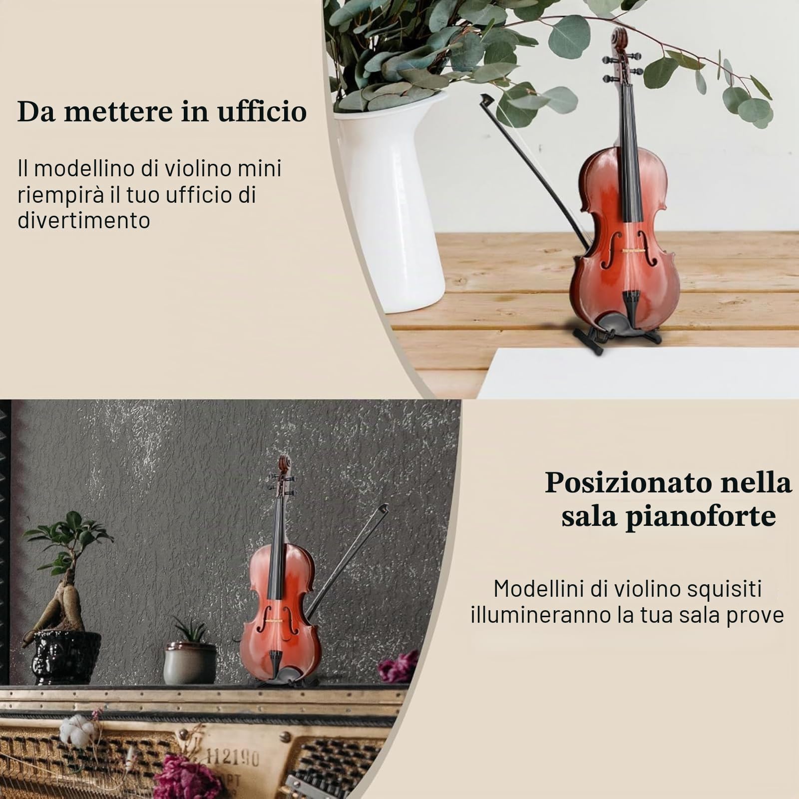 Ticfox Modello Mini Violino Legno con Supporto Nero