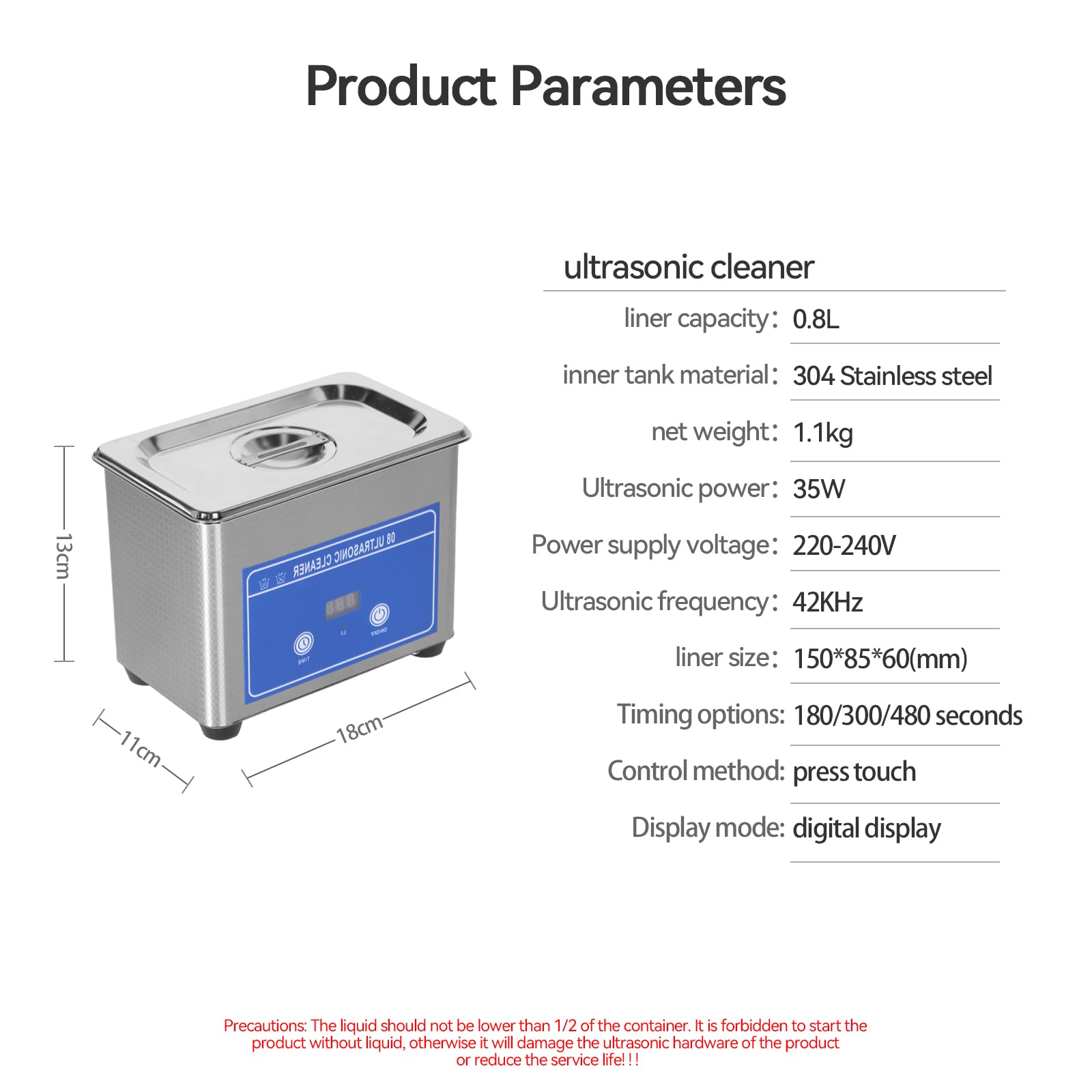 TICFOX pulitore ultrasuoni 800 ml 42 kHz 35W
