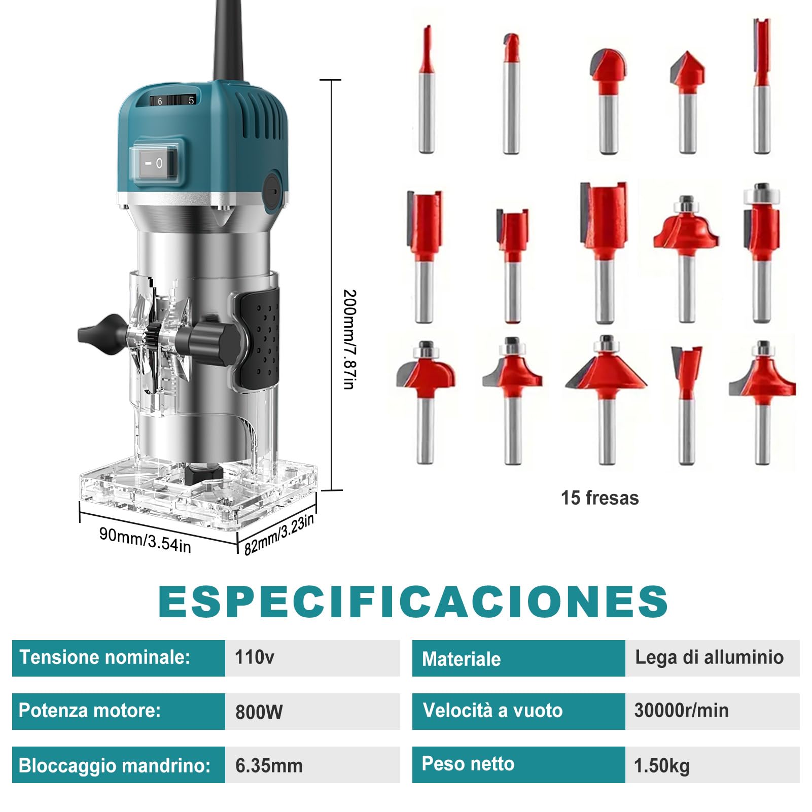 TICFOX rifilatore fresatrice verticale 800W 15 frese