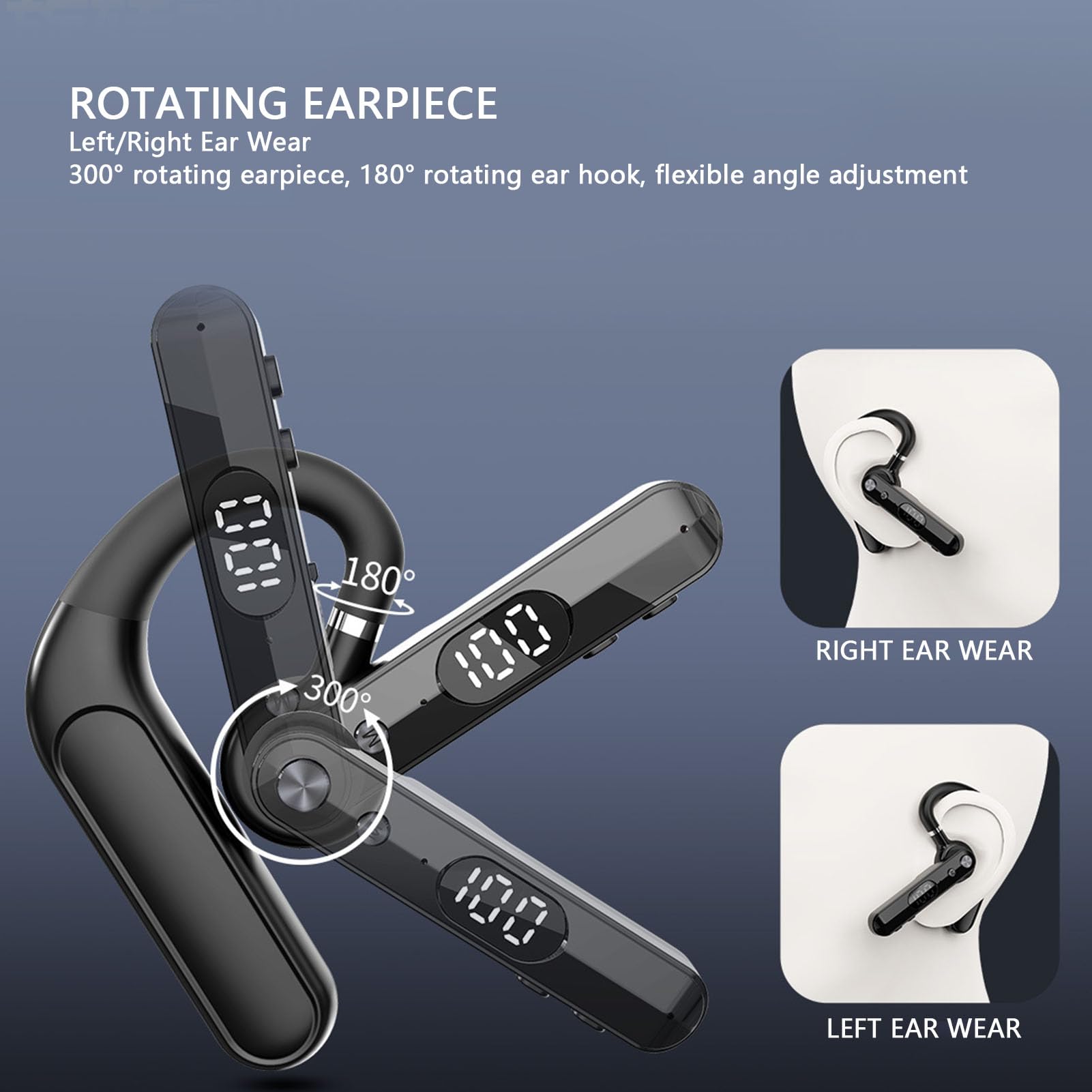 TICFOX Auricolare Bluetooth Singolo Open Ear 48H con Muto