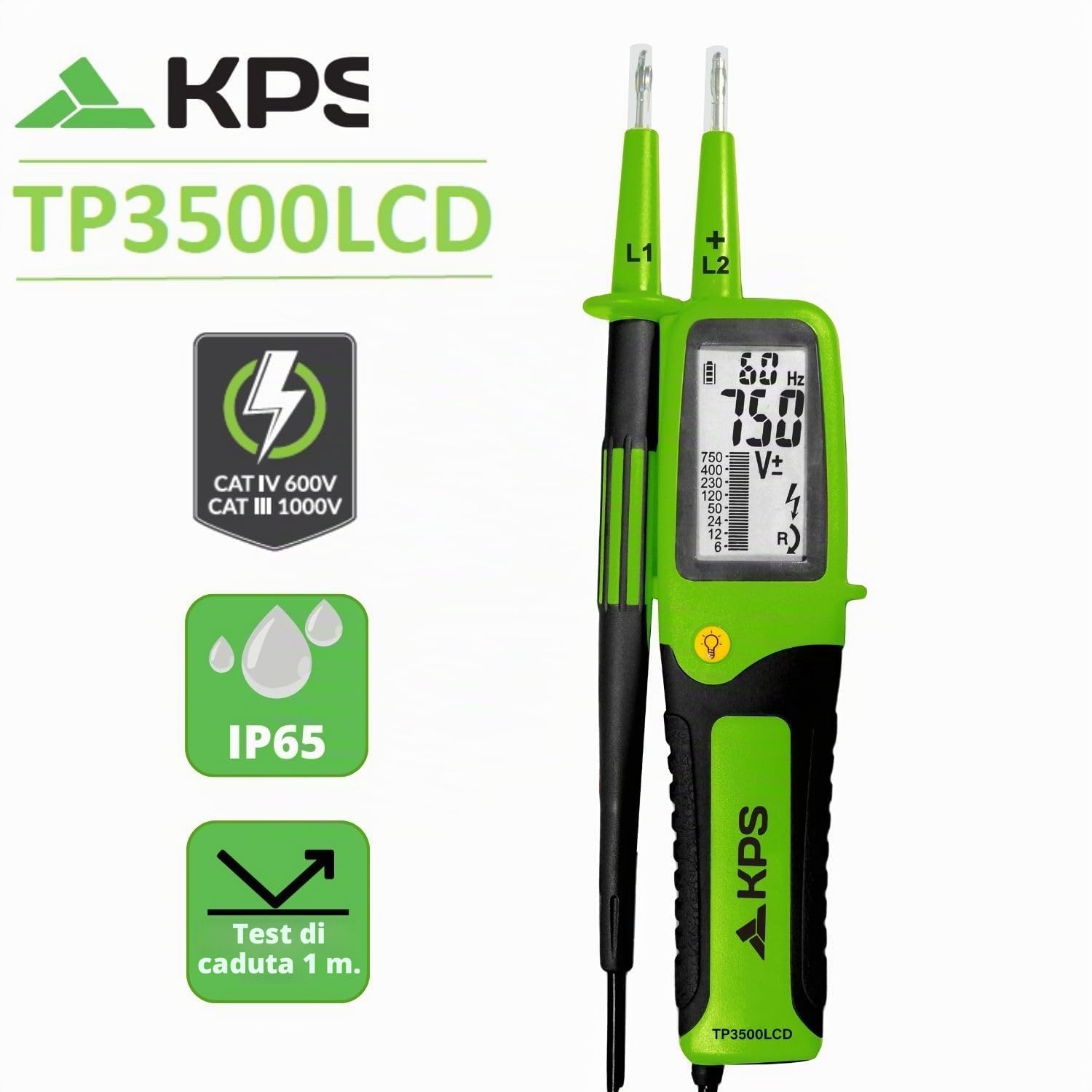 KPS TP3500LCD tester tensione 2 poli 750V TRMS