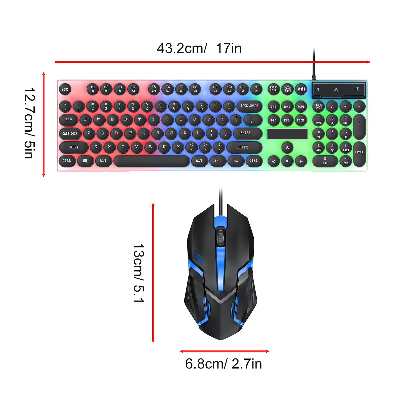 TICFOX Set Tastiera e Mouse Gaming RGB Nero 104 Tasti 1000 DPI