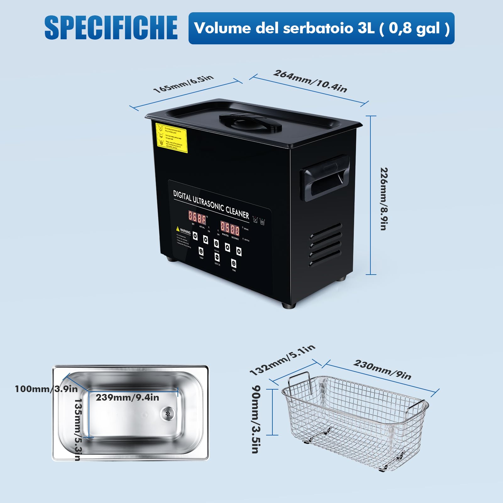 TICFOX pulitore ultrasuoni riscaldato 3L 120W