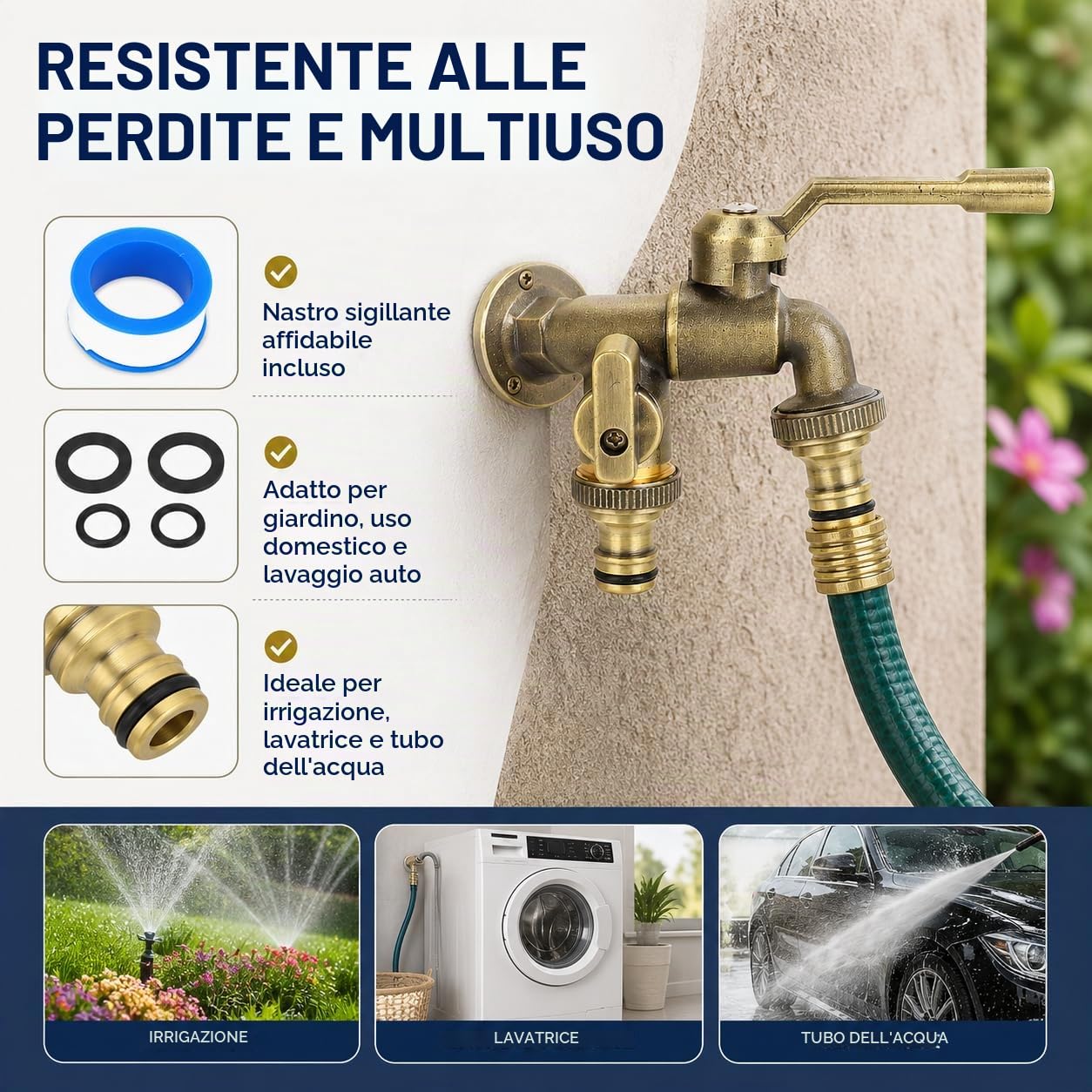 TICFOX Doppio rubinetto esterni ottone anticato 3/4 2 uscite