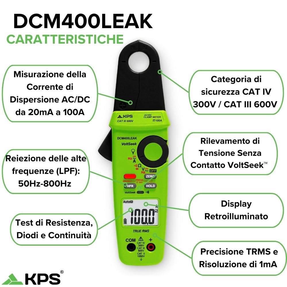 KPS DCM400LEAK pinza amperometrica TRMS 100A AC/DC