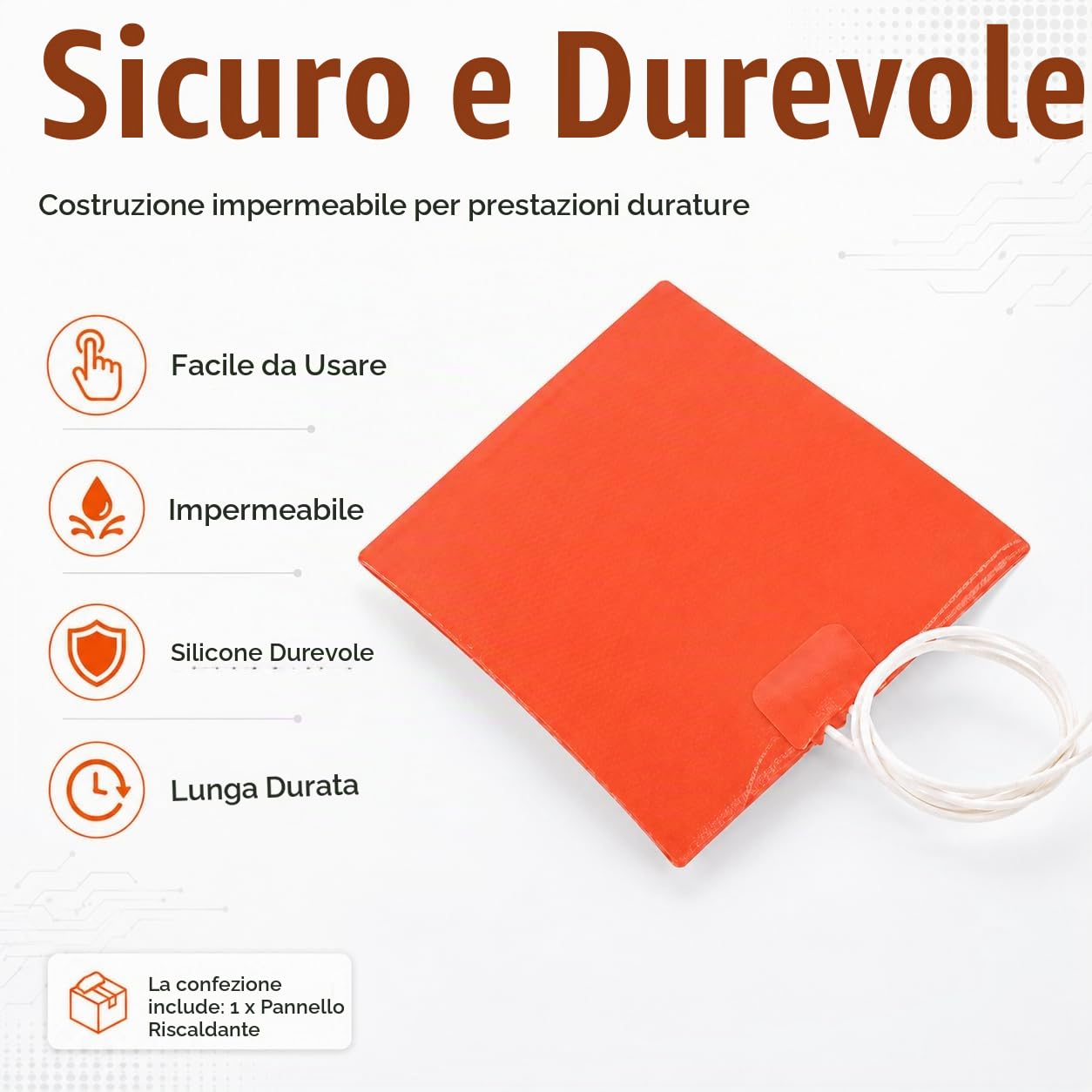 TICFOX Piastra Riscaldante Silicone 100x120mm 12V 12W 60°C