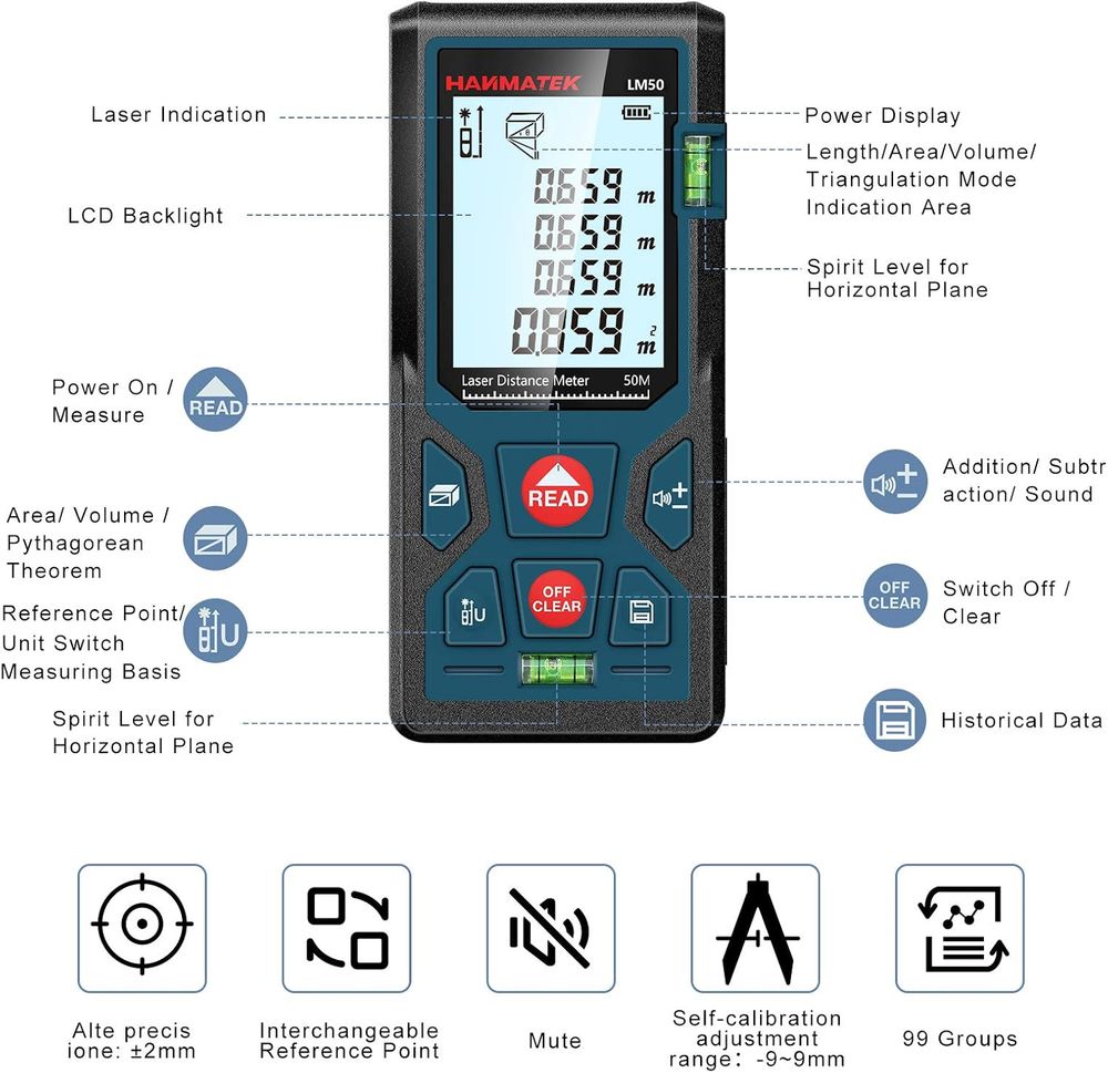 Hanmatek LM50 Telemetro Laser 50m Display LCD