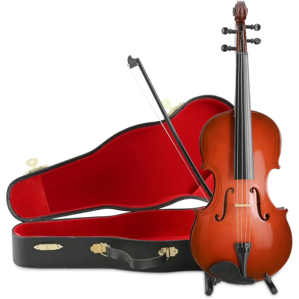 Ticfox Modello Mini Violino Legno con Supporto Nero
