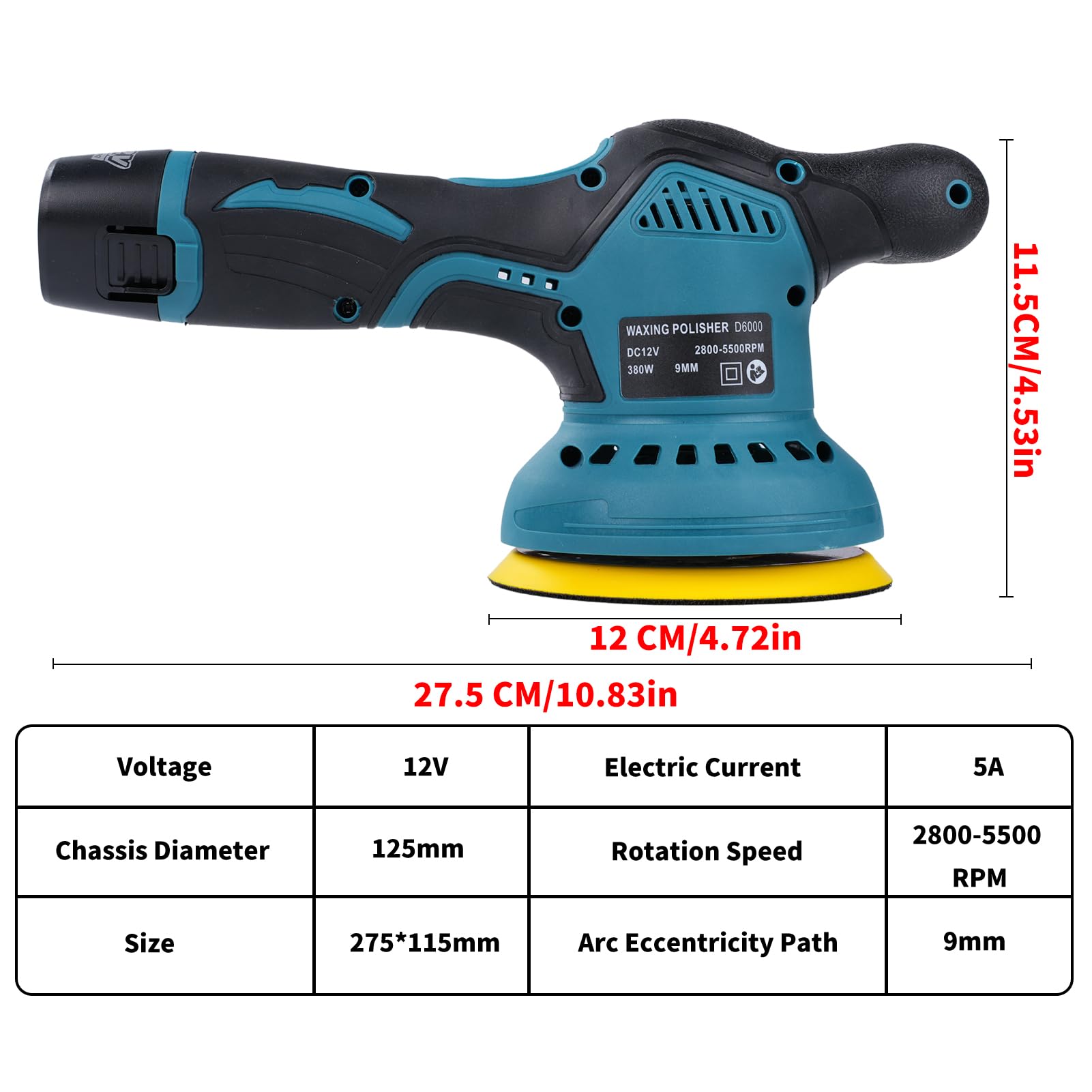 TICFOX lucidatrice auto a batteria 12V 2 batterie 125mm