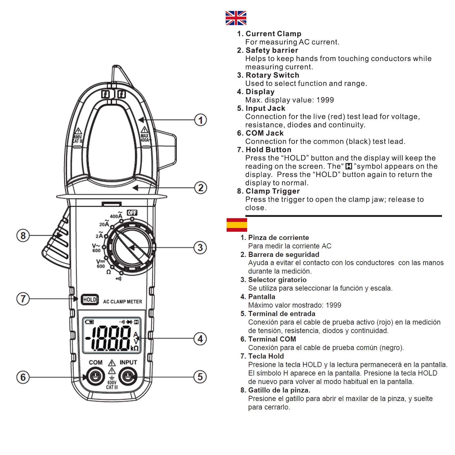 KPS PA420 pinza amperometrica digitale 400A 28 mm