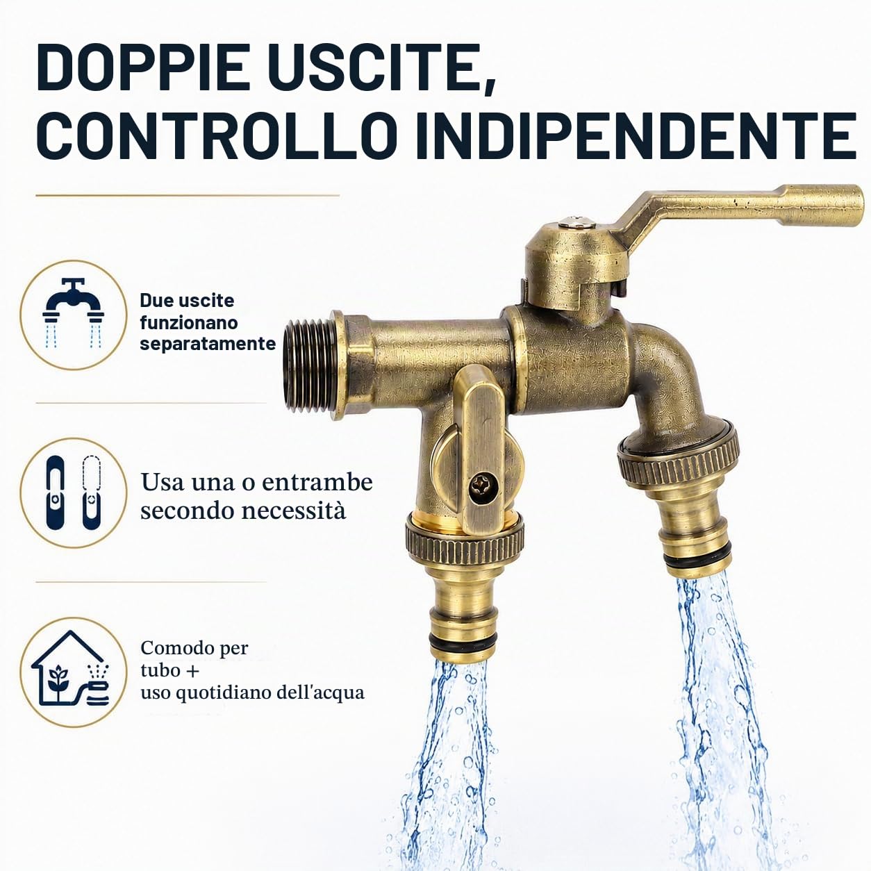 TICFOX Doppio rubinetto esterni ottone anticato 3/4 2 uscite
