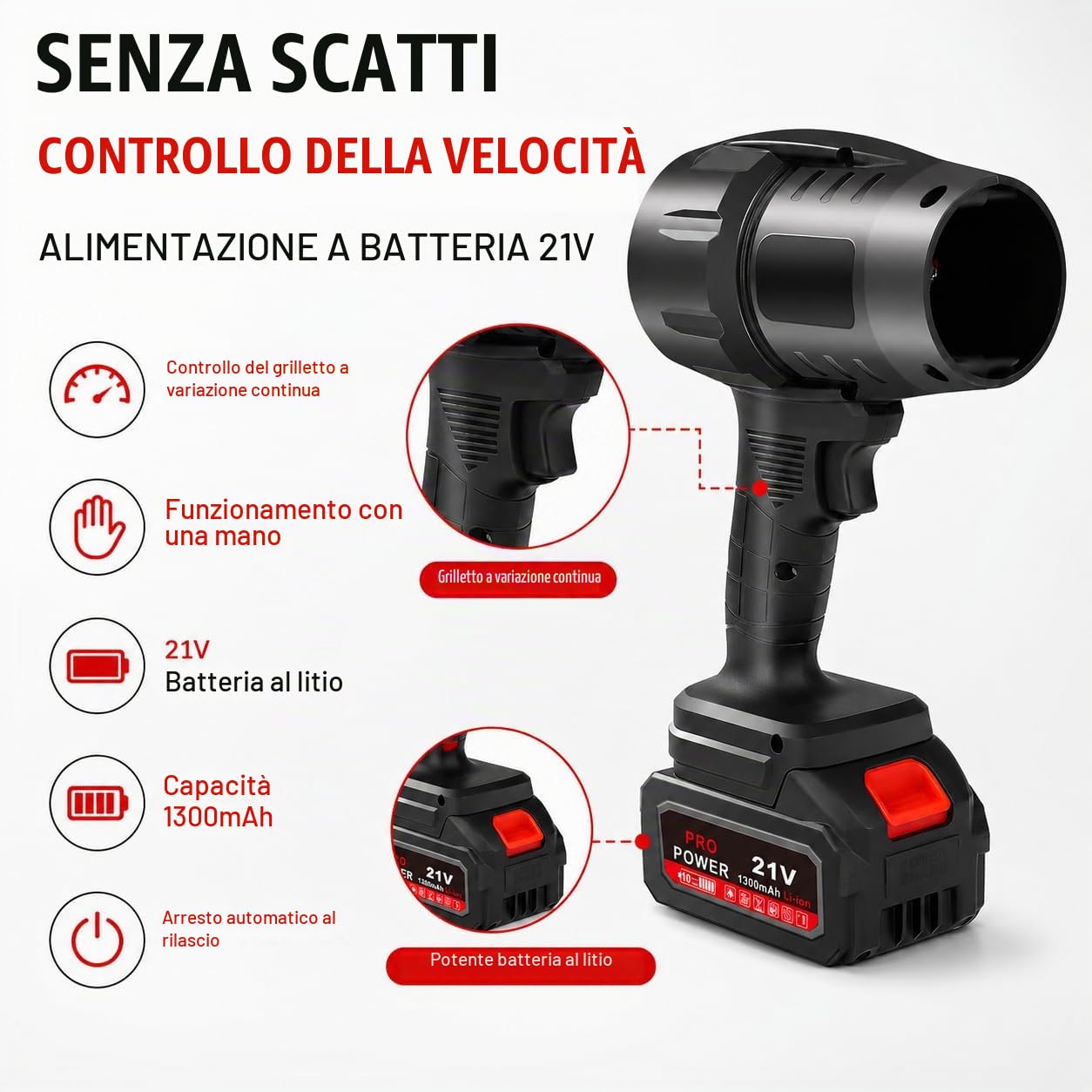 TICFOX Turbo Fan Jet Blower soffiatore a batteria 28000 giri