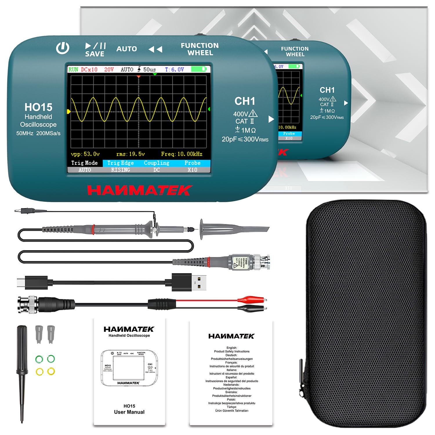 Hanmatek HO15 oscilloscopio portatile 50MHz tascabile
