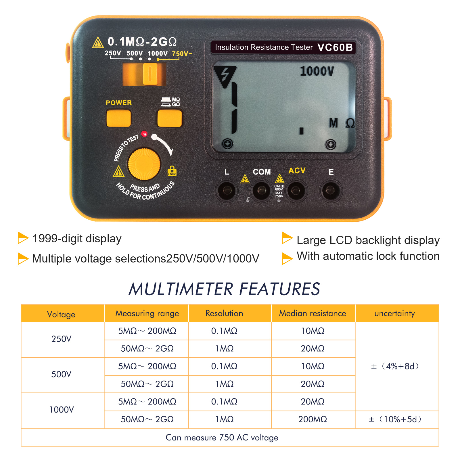 E-One VC60B megaohmetro tester isolamento 1000V