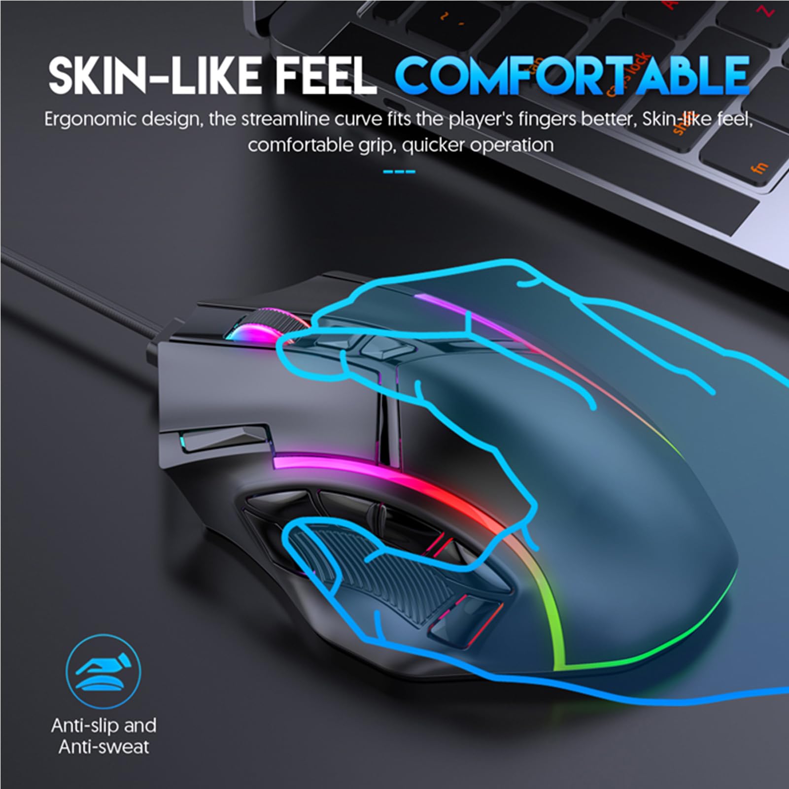 TICFOX Mouse Gaming Cablato RGB Nero 12800 DPI 13 Tasti
