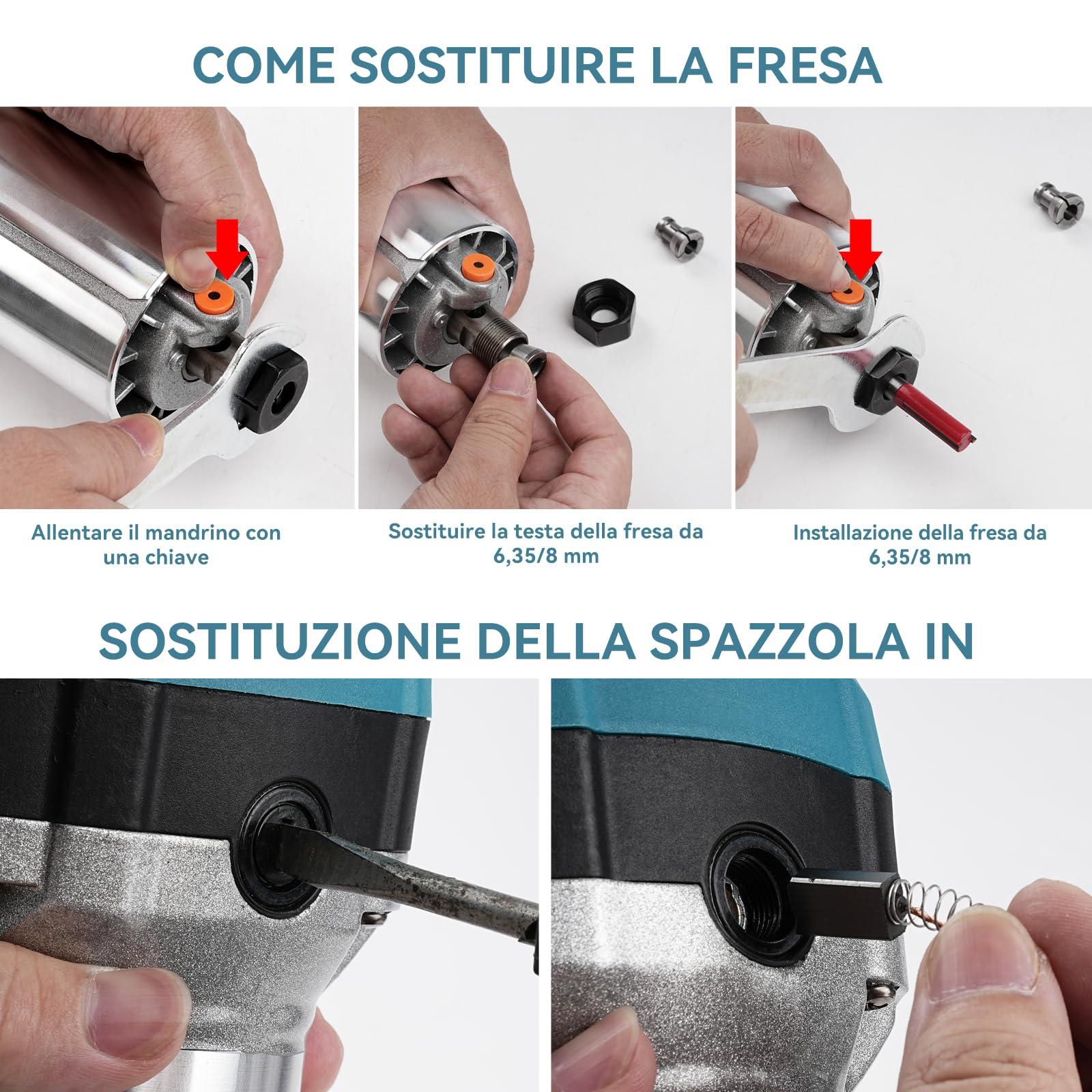 TICFOX Fresatrice Verticale Legno 800W 6 Velocità con 16 Frese