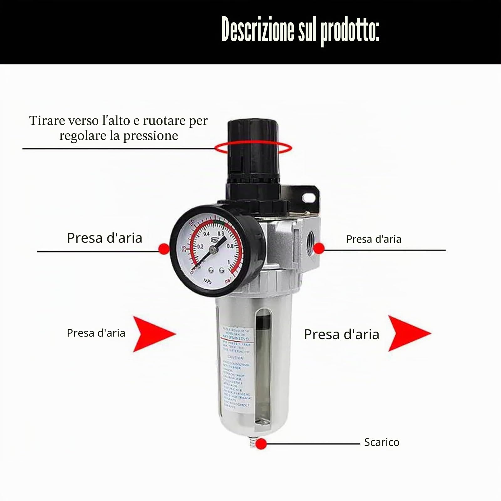 Ticfox Filtro Regolatore Aria Compressa BSP 1/2 pollice