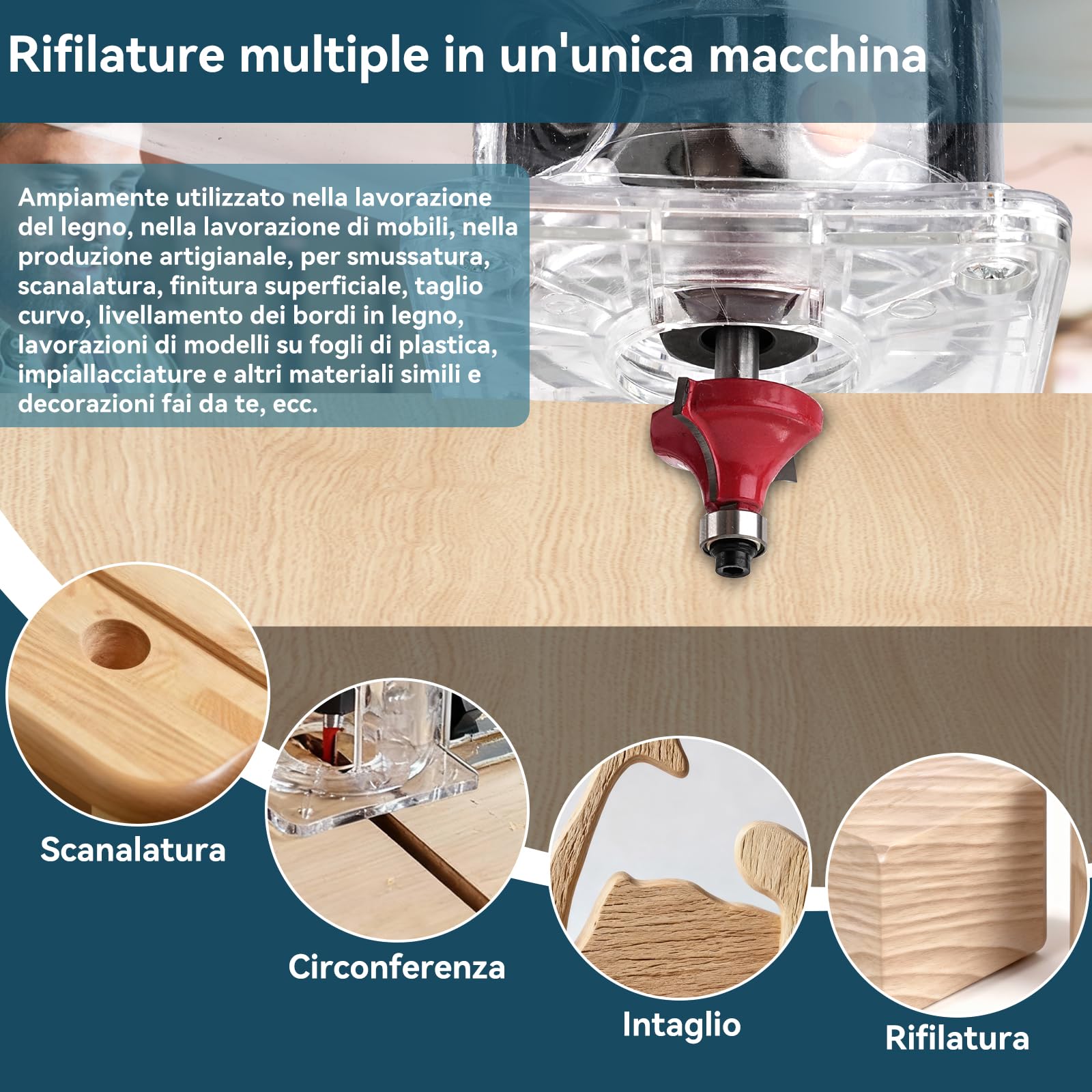 TICFOX Fresatrice Verticale Legno 800W 6 Velocità con 16 Frese