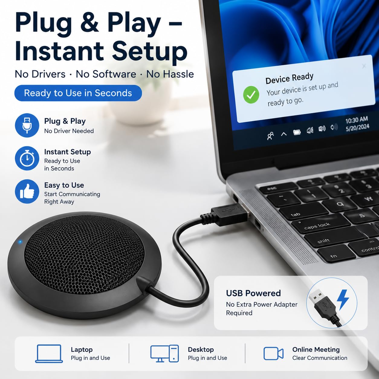 TICFOX iTalk-02 Microfono USB da Tavolo Omnidirezionale 360°