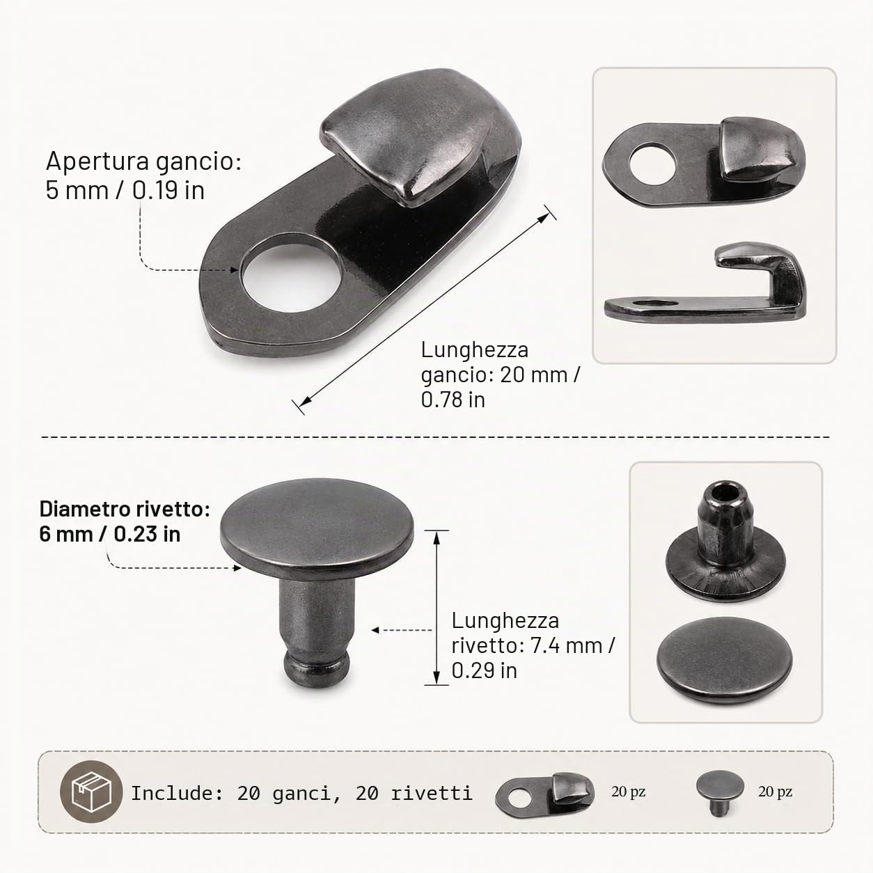 TICFOX ganci per stivali con rivetti 20 pezzi riparazione
