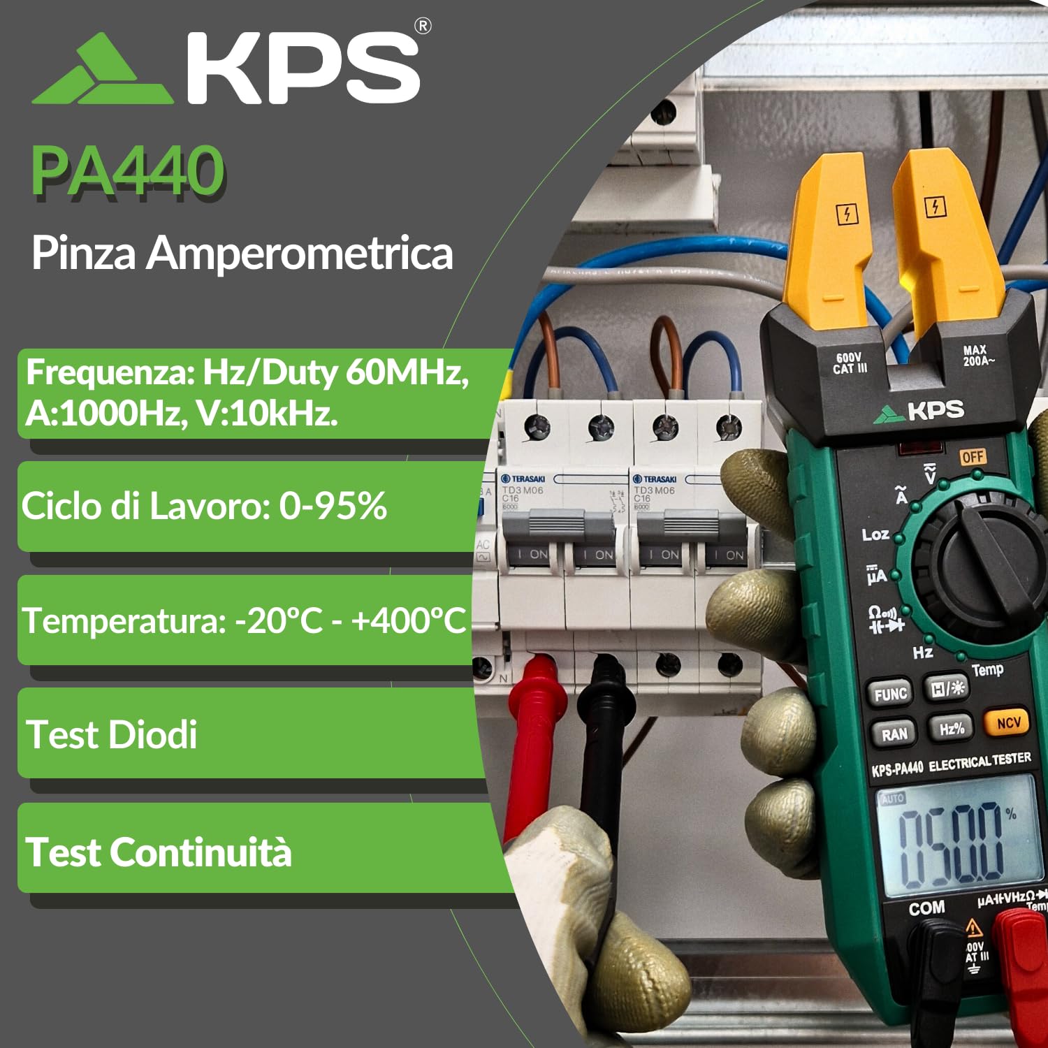 KPS PA440 Pinza Amperometrica Ganascia Aperta 200A AC