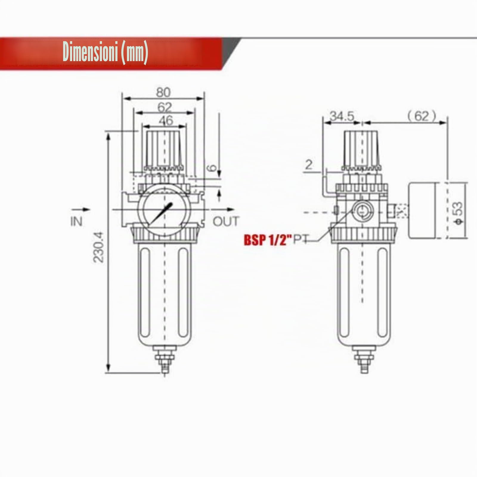 Ticfox Filtro Regolatore Aria Compressa BSP 1/2 pollice