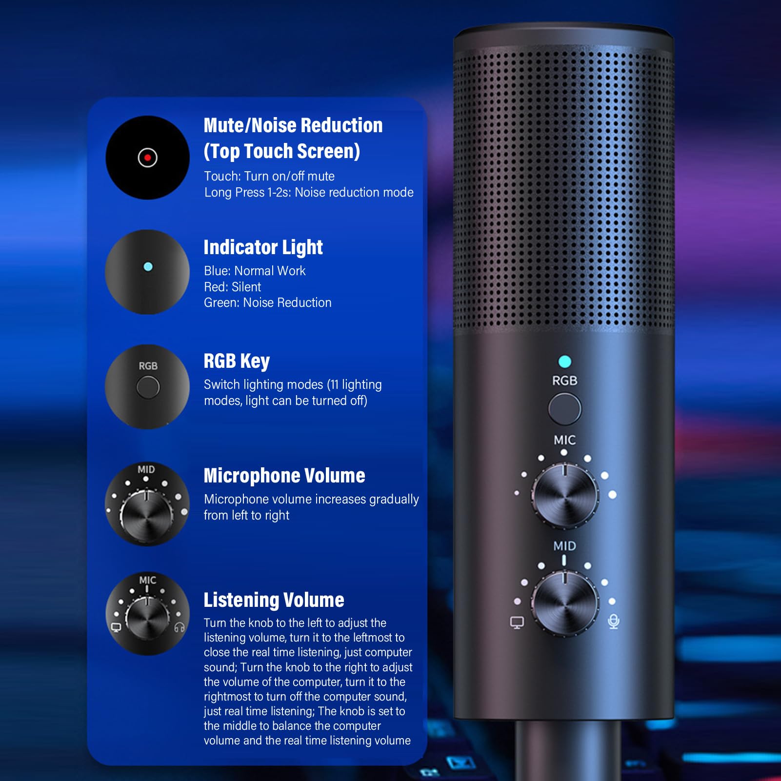 TICFOX Microfono USB Cardioide RGB 192kHz per Streaming